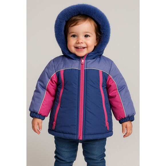 Wippette Kids NWT 18M Puffer Winter Coat Fleece Hood Pink Blue Baby With Tags - Picture 1 of 15